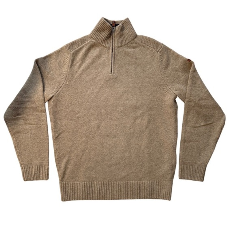 Ben Sherman Quarter Zip Sweater Pullover Ribbed Knit Wool Blend Beige Men Medium